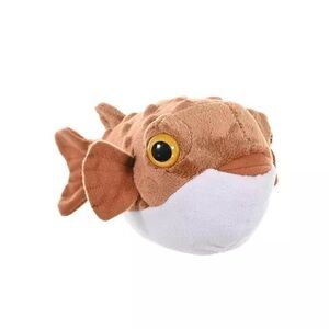 Wild Republic Cuddlekins Brown White Belly Silly Looking Pufferfish Fishie Plush